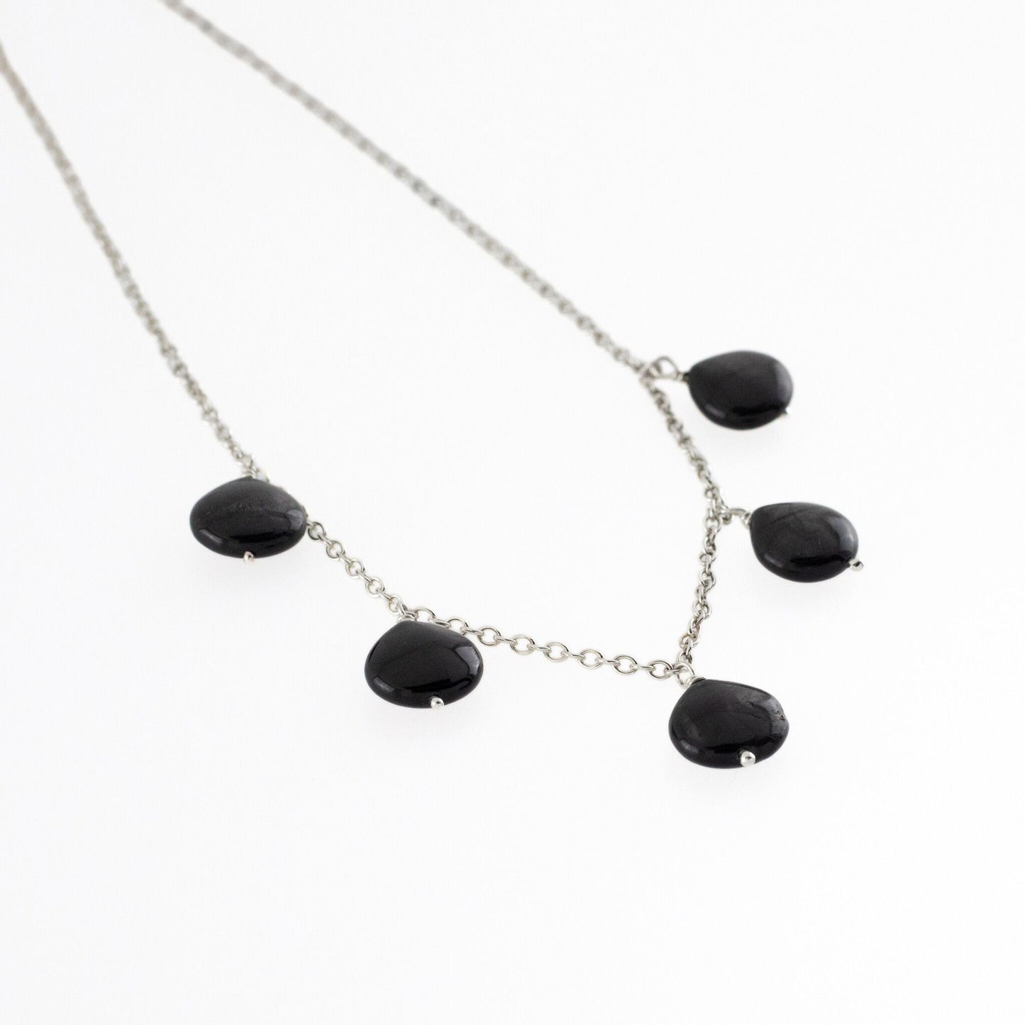 5 black gemstone drop necklace
