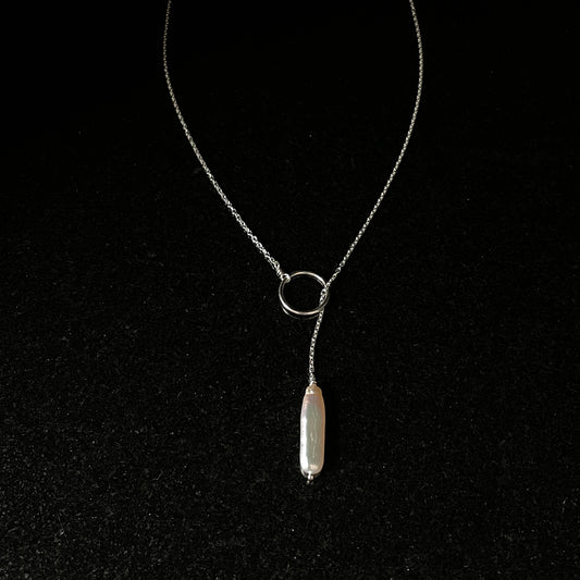 silver Biwa lariat necklace