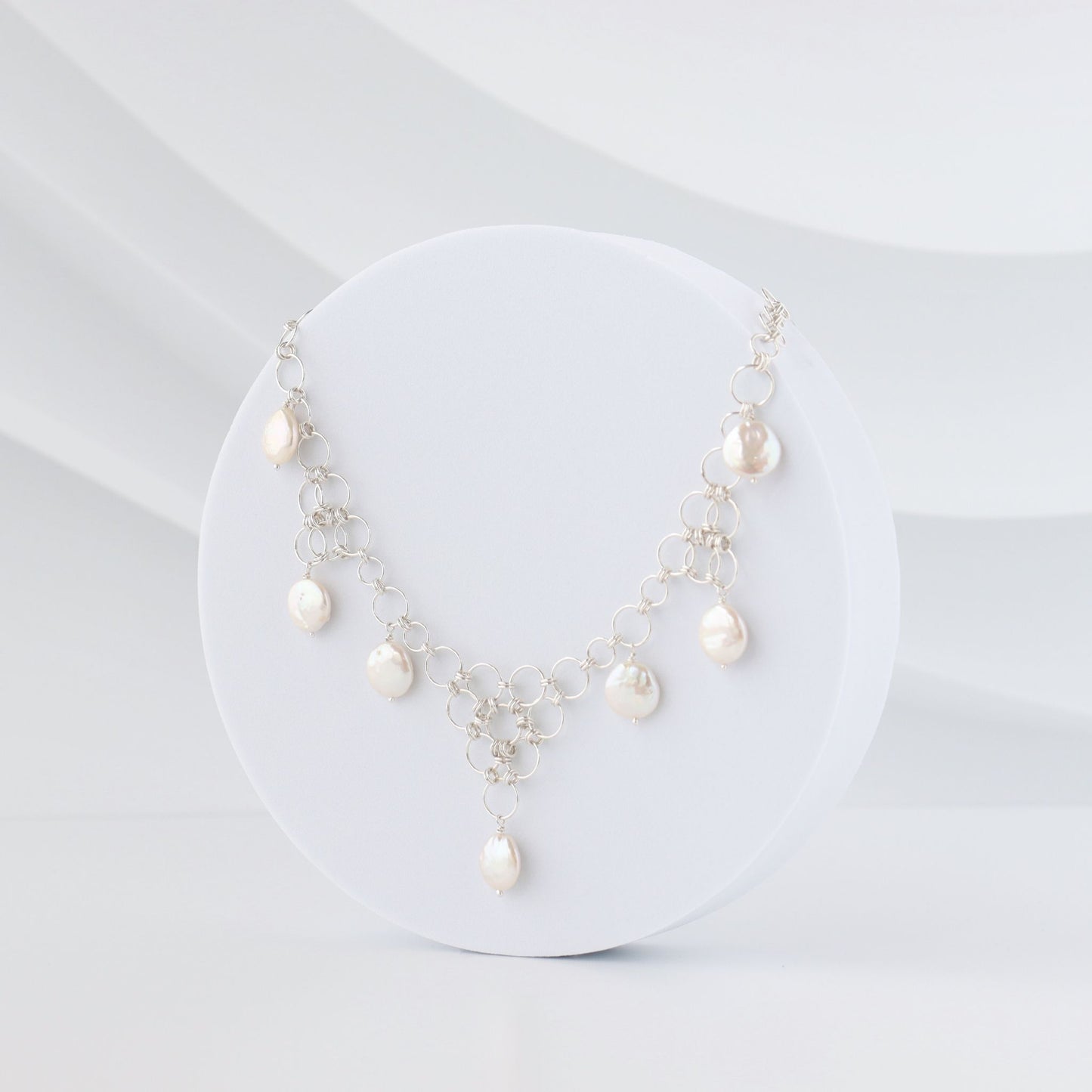 Sterling silver and pearl circle chain necklace