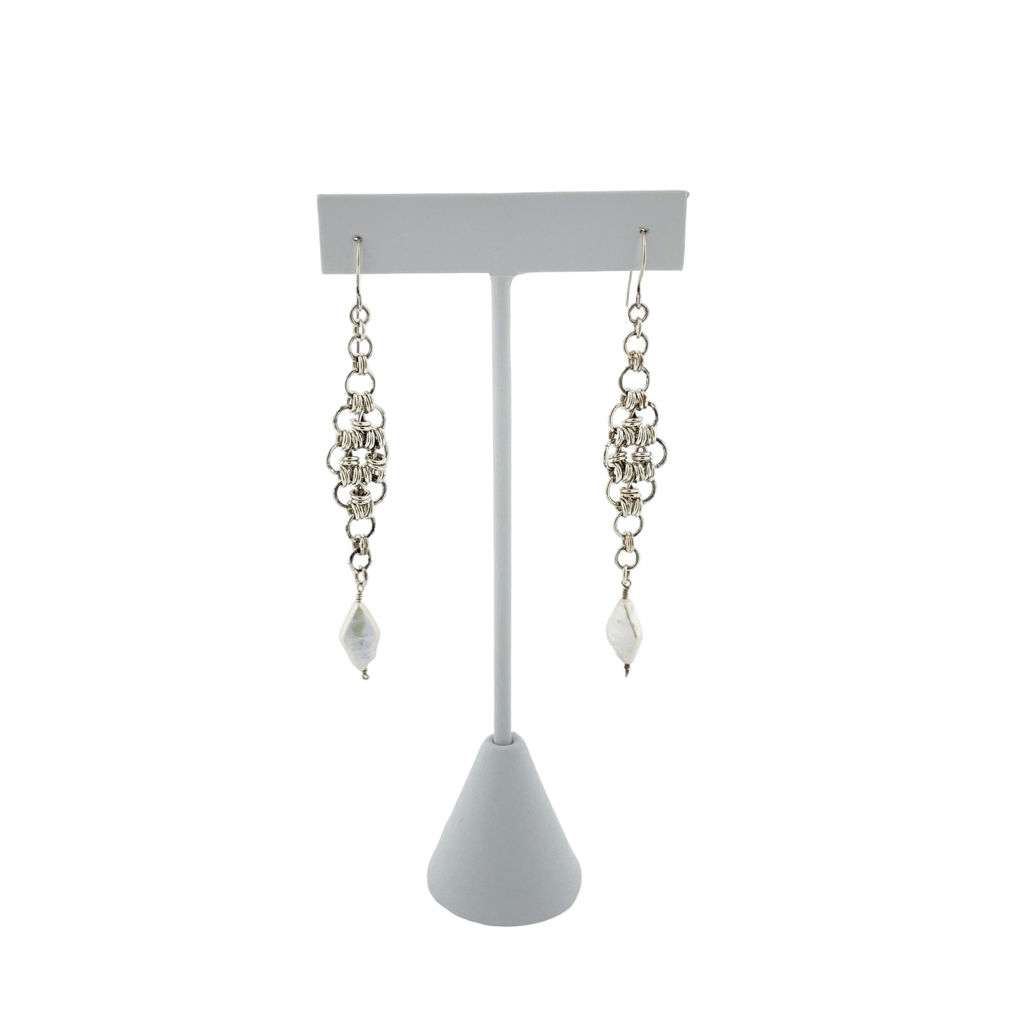 silver chainmail drop earrings