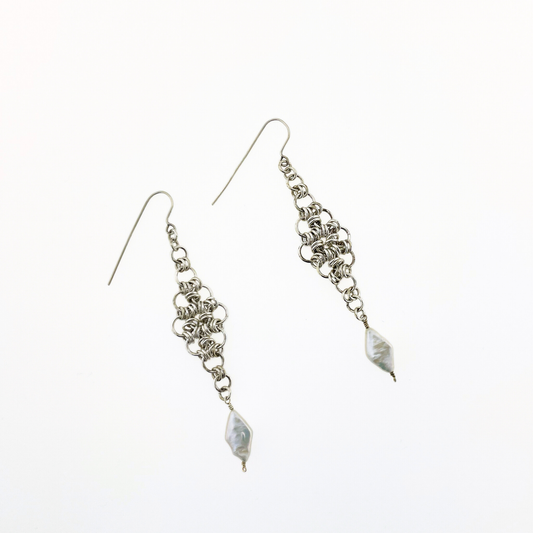 silver chainmail statement earrings