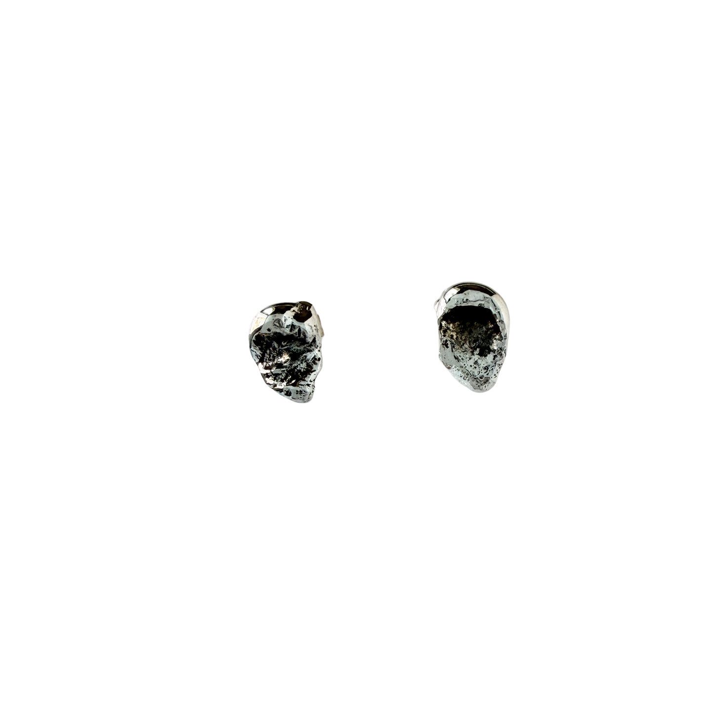 earring studs formed from melted drops of silver