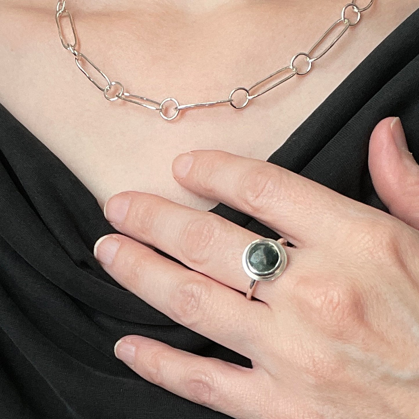 silver Moss Agate ring