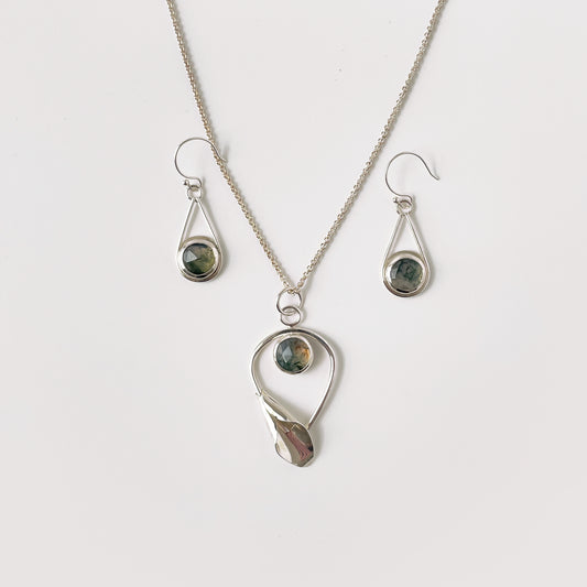 Sterling silver jewelry set with Moss Agates