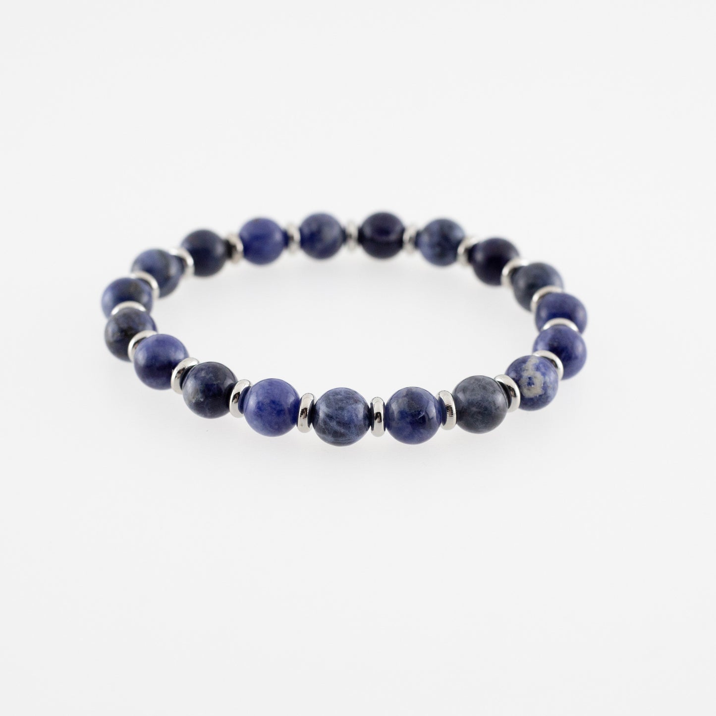 Sodalite gemstone bracelet with stainless steel accents