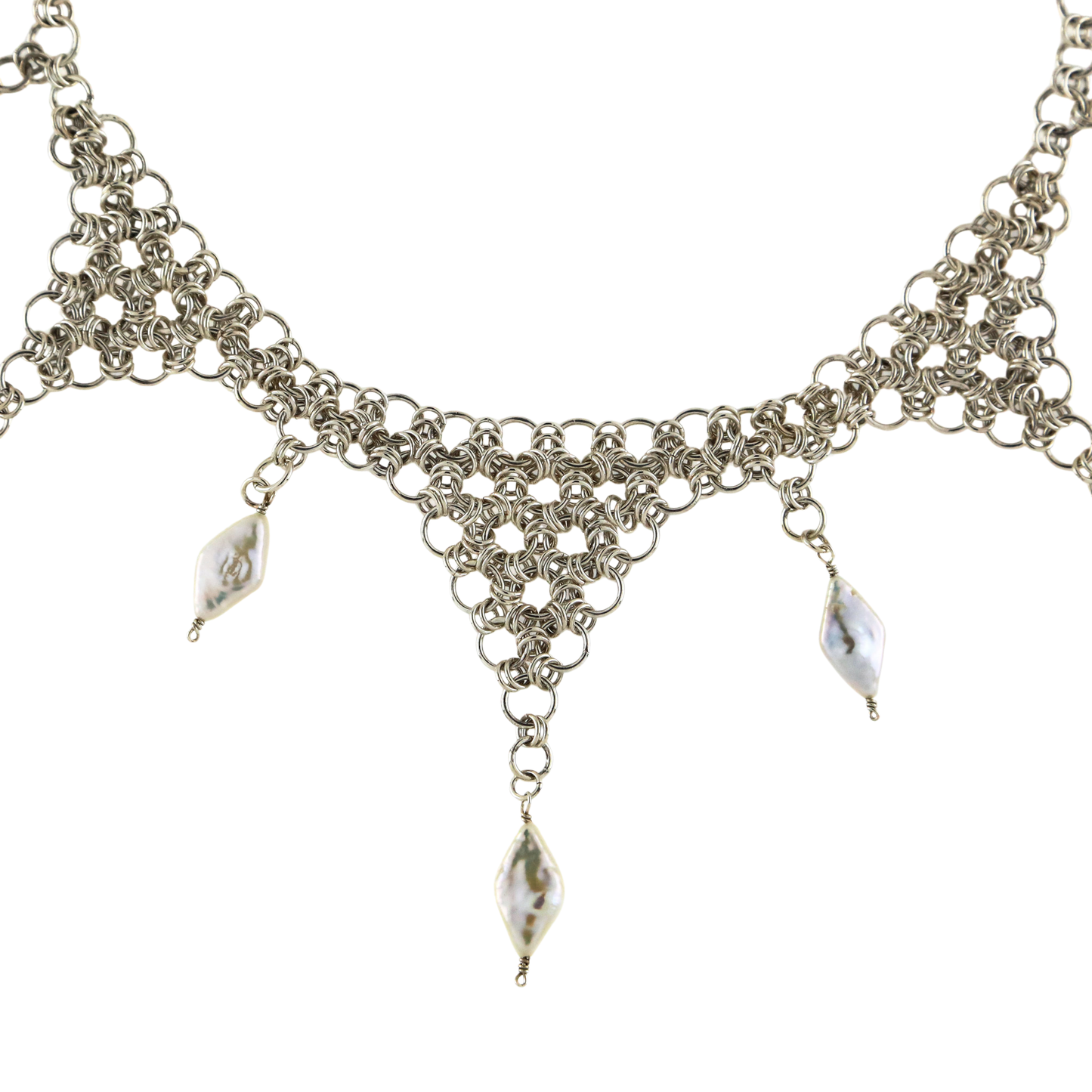 sterling silver chainmail jewelry with pearls