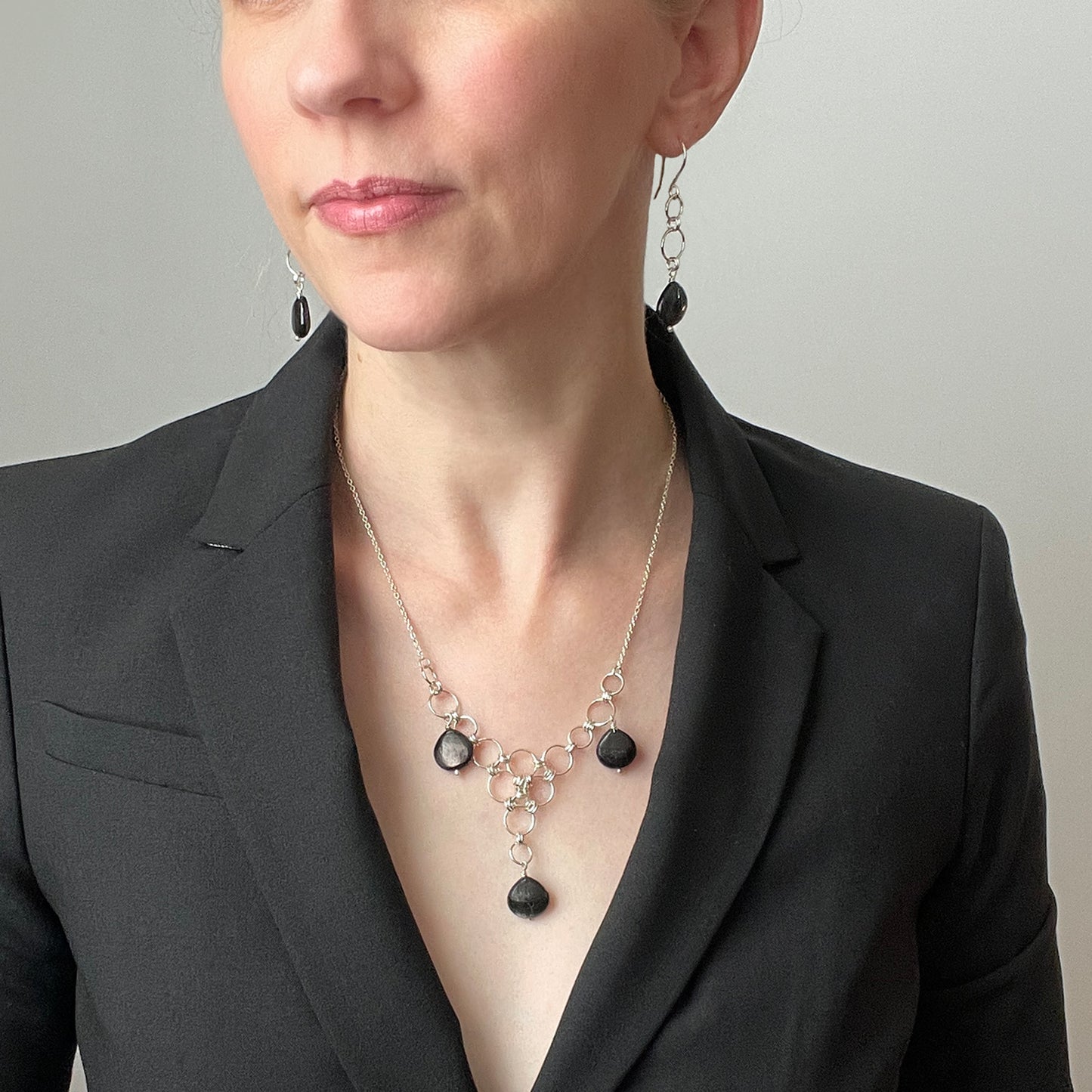 Sterling Silver Warriors necklace with Hypersthene Drops