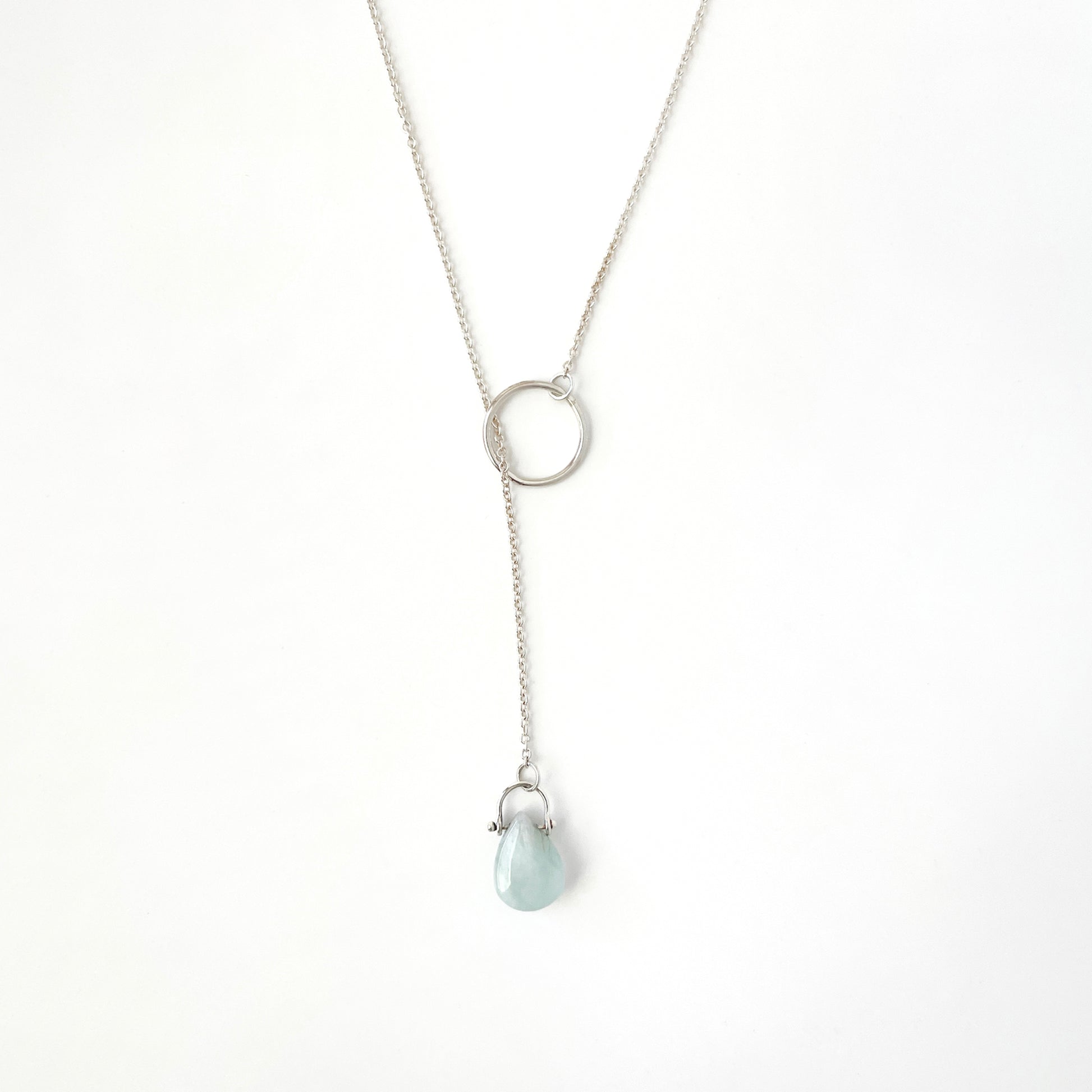 Aquamarine gemstone lariat necklace