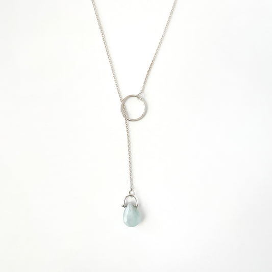 Aquamarine gemstone lariat necklace