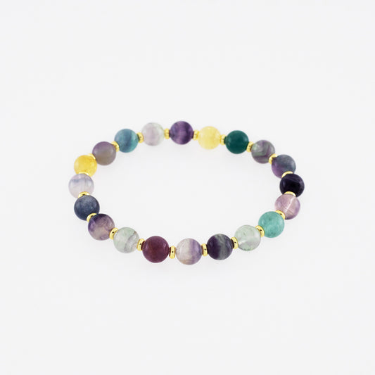 Multi-colored Fluorite stretch bracelet with gold accents