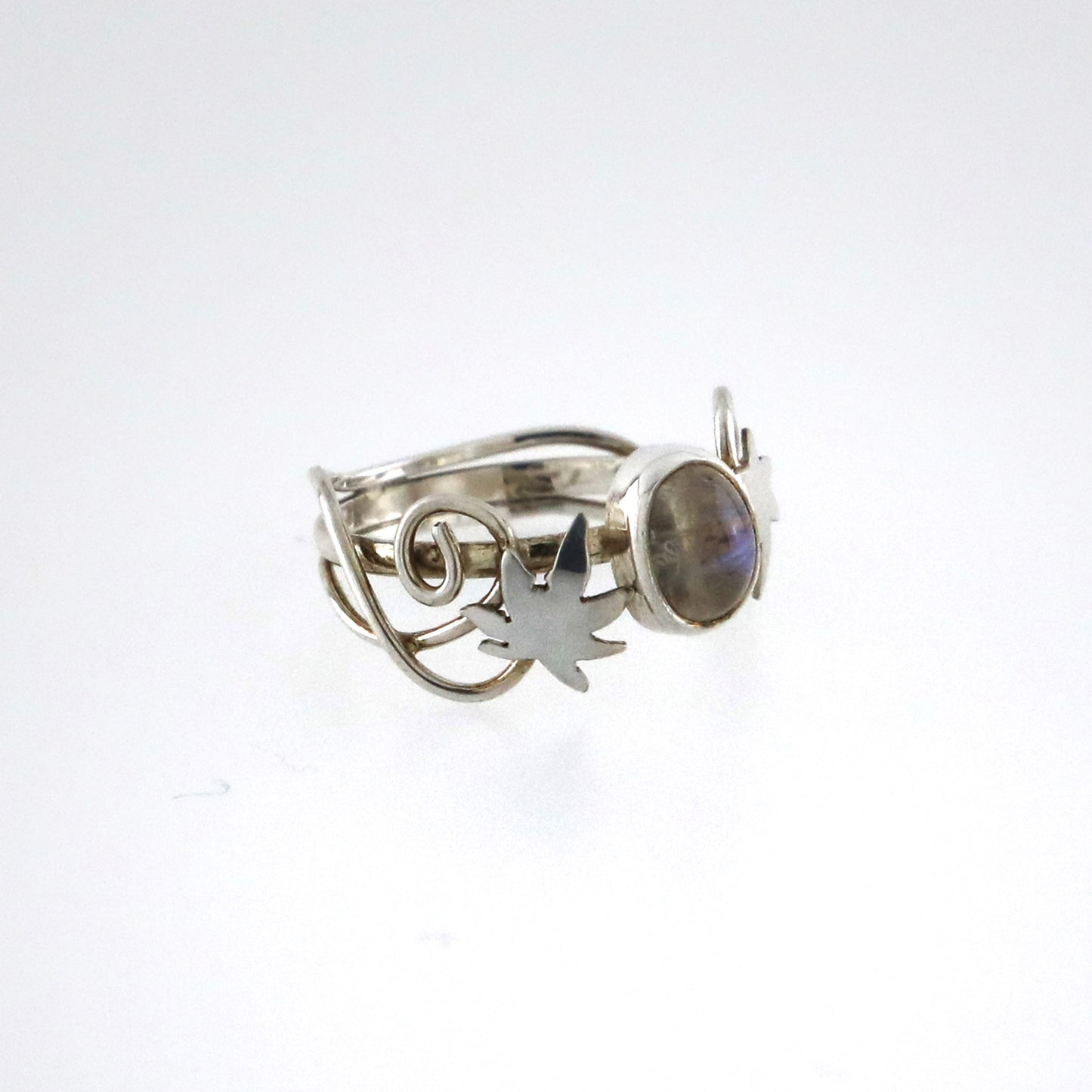 silver leaves ring with moonstone