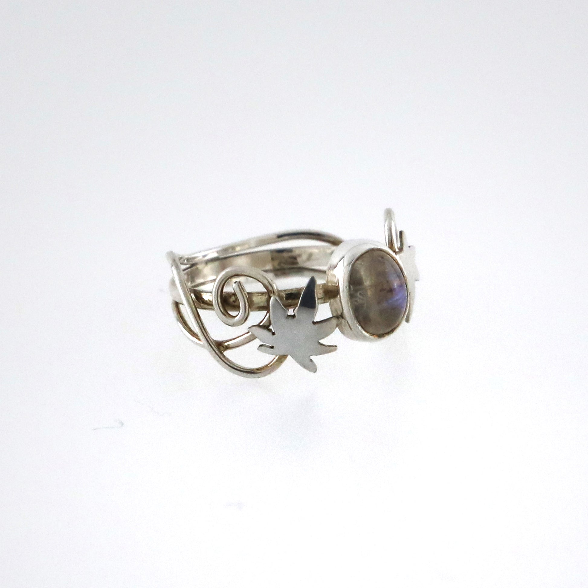 silver leaves ring with moonstone