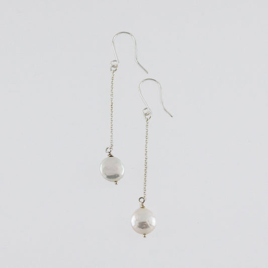 Long Coin Pearl drop earrings 