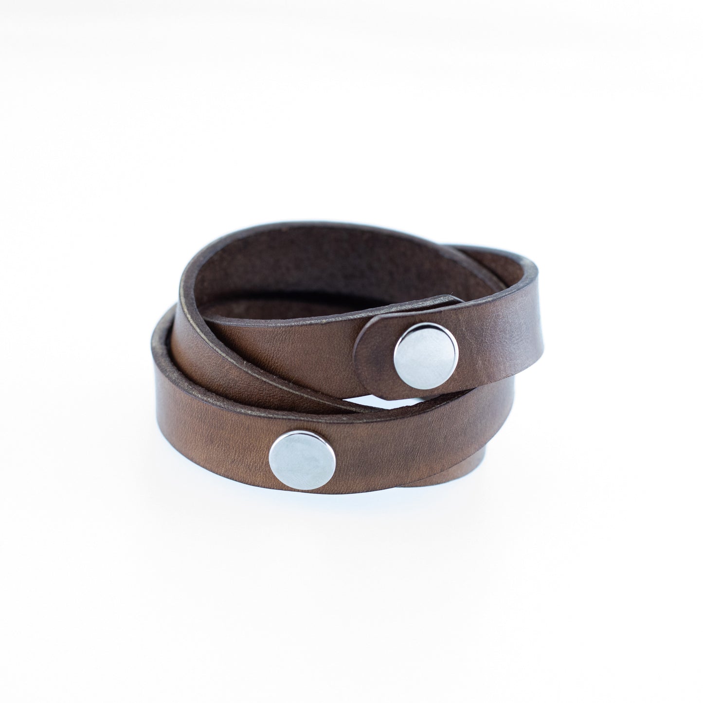 Bison brown leather cuff with snap closures