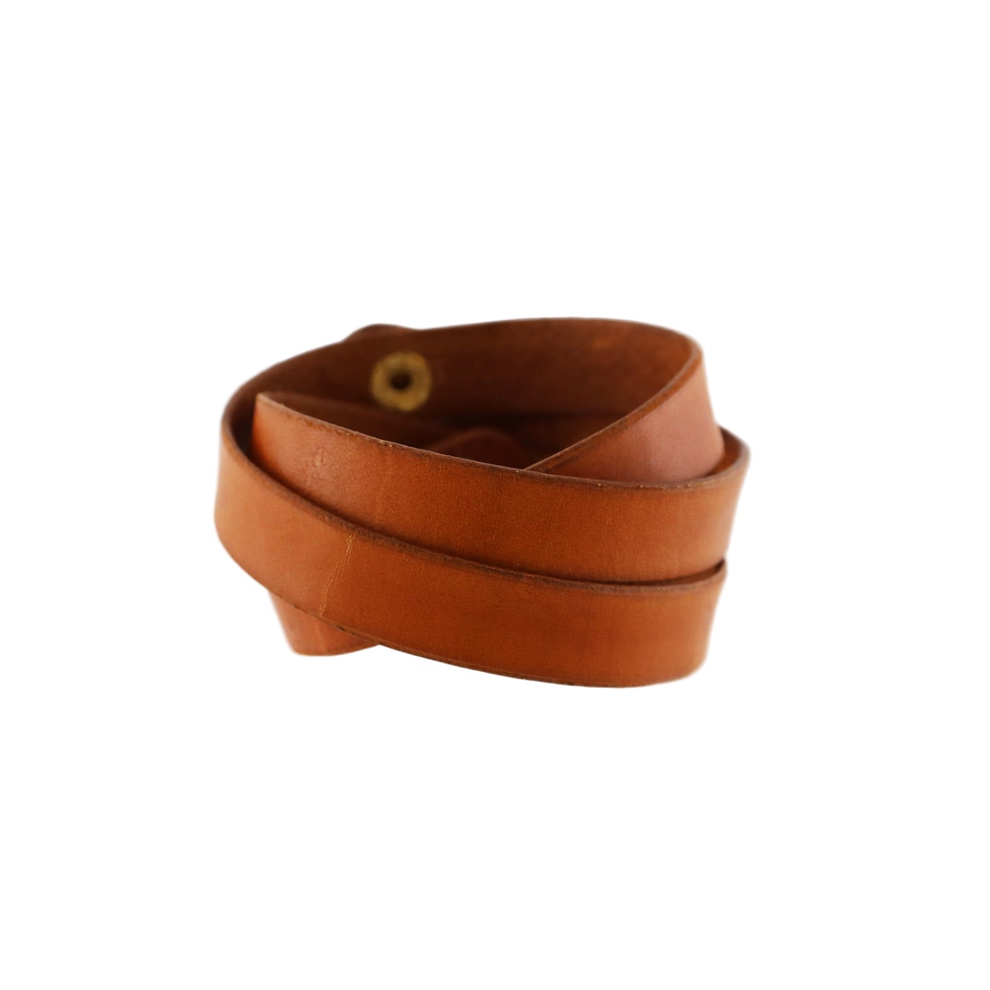 Leather wrap cuff bracelet with snap closure in Honey Tan