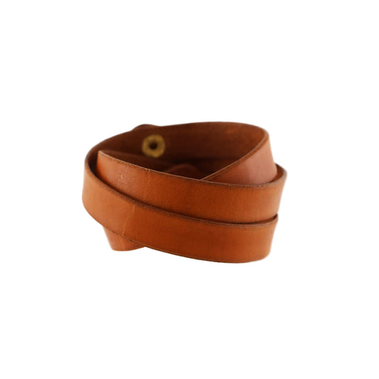 Leather wrap cuff bracelet with snap closure in Honey Tan