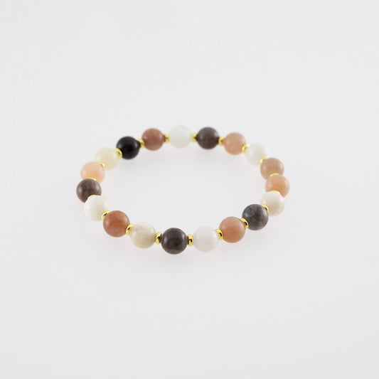 Mixed Moonstone stretch bracelet with gold accents