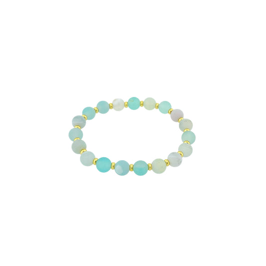 blue agate gemstone stretch bracelet with gold accents